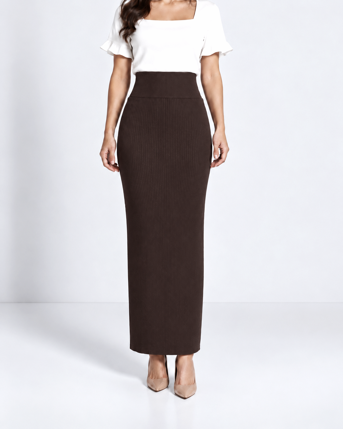 Double-Layer Maxi Pencil Skirt | Dark Brown