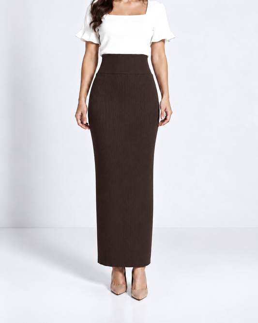 Double-Layer Maxi Pencil Skirt | Dark Brown