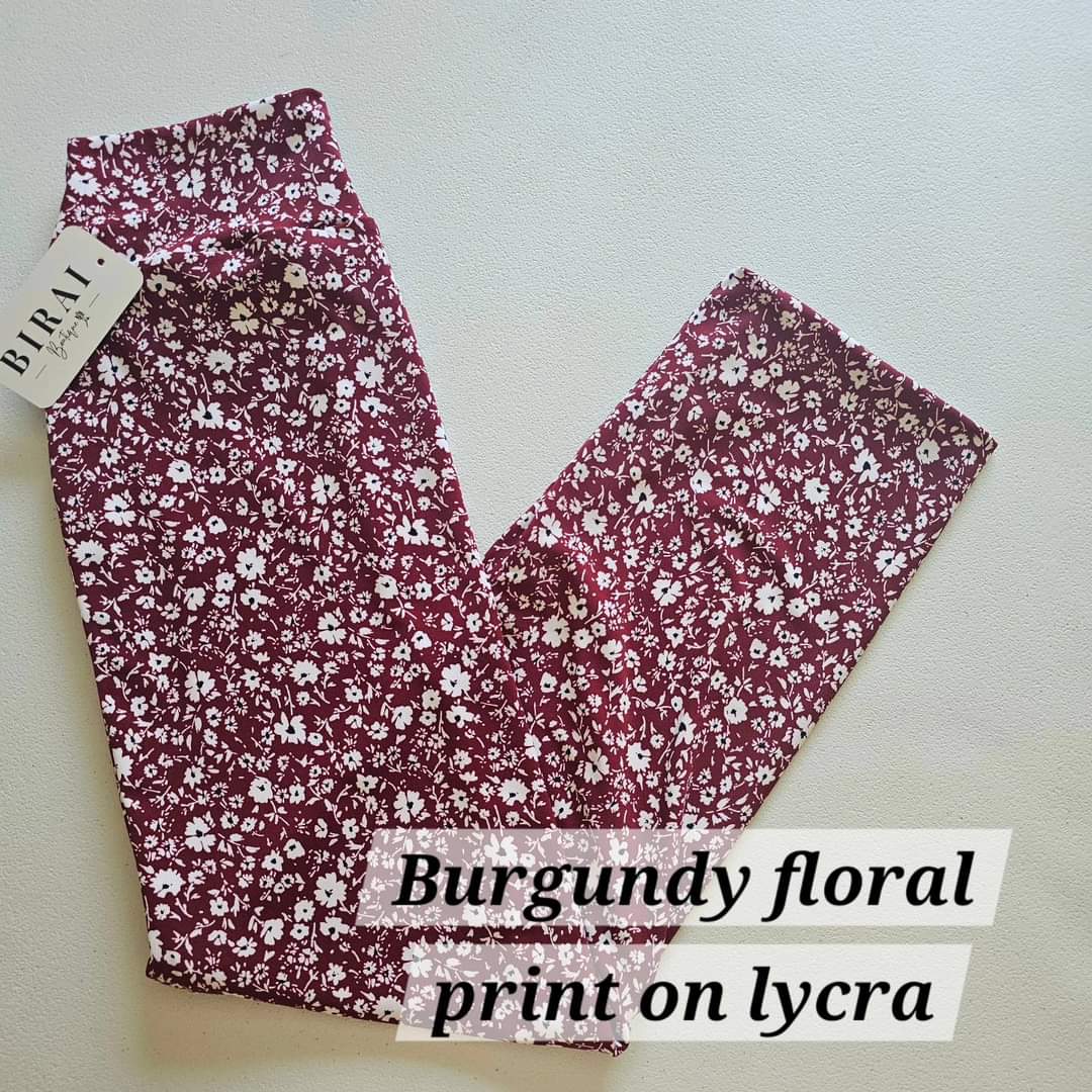 Burgundy floral print on lycra