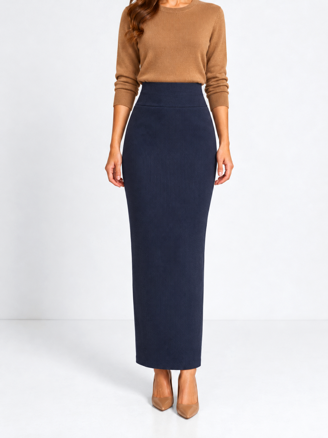 Double-Layer Maxi Pencil Skirt | Navy