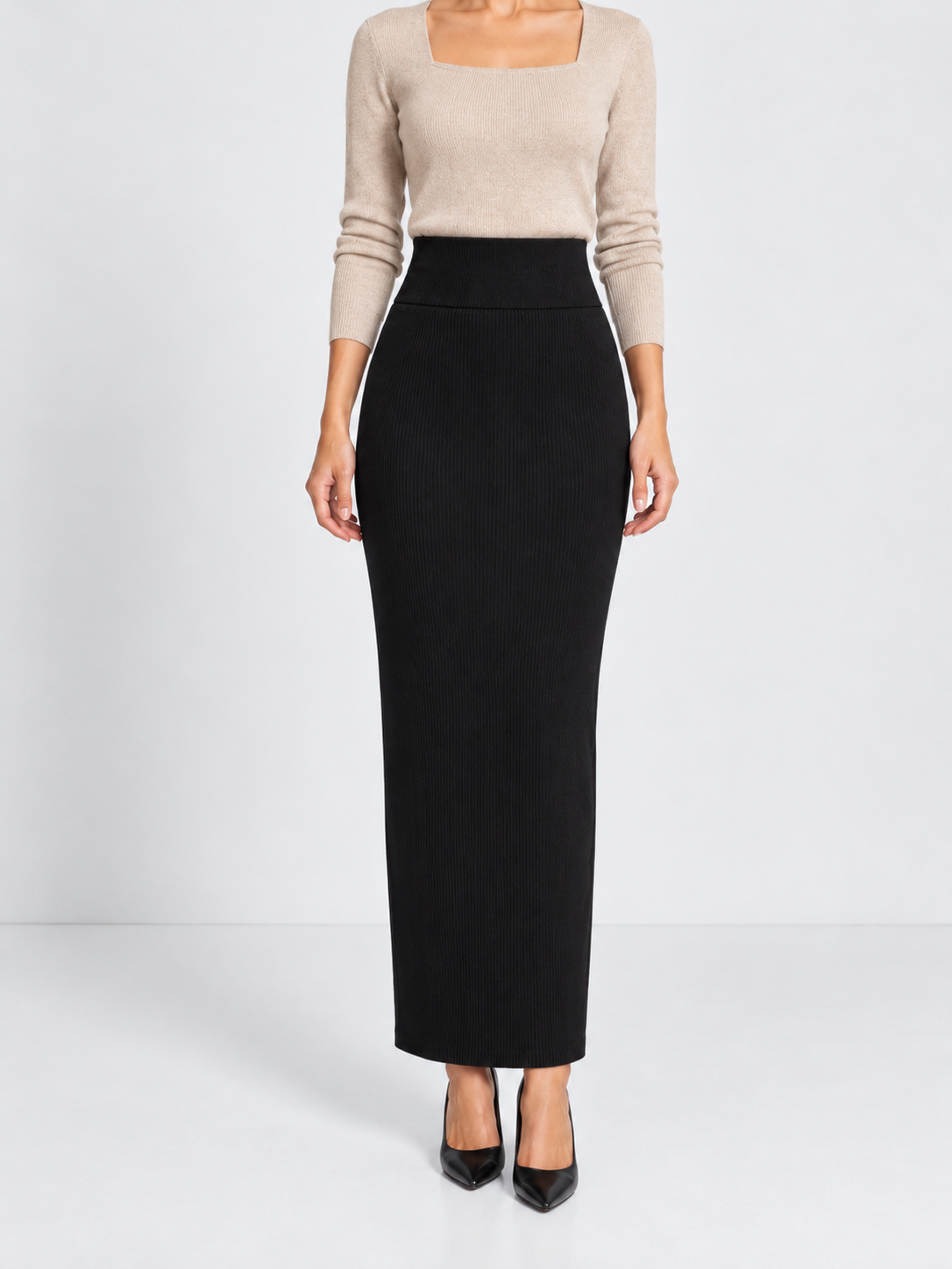 Double-Layer Maxi Pencil Skirt | Black