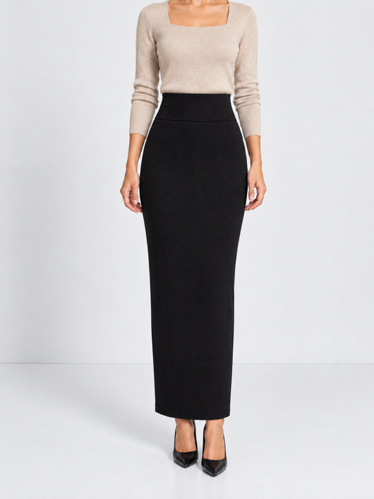 Double-Layer Maxi Pencil Skirt | Black