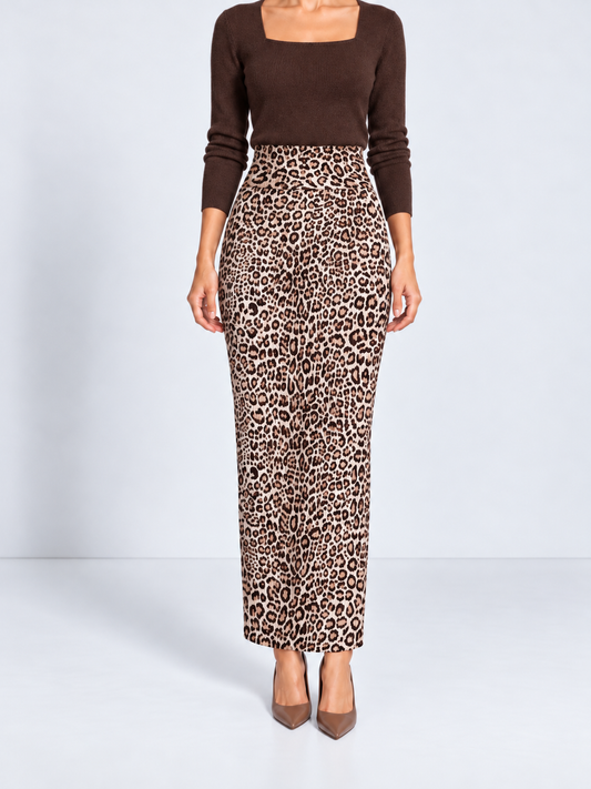 Double-Layer Leopard Print Maxi Pencil Skirt