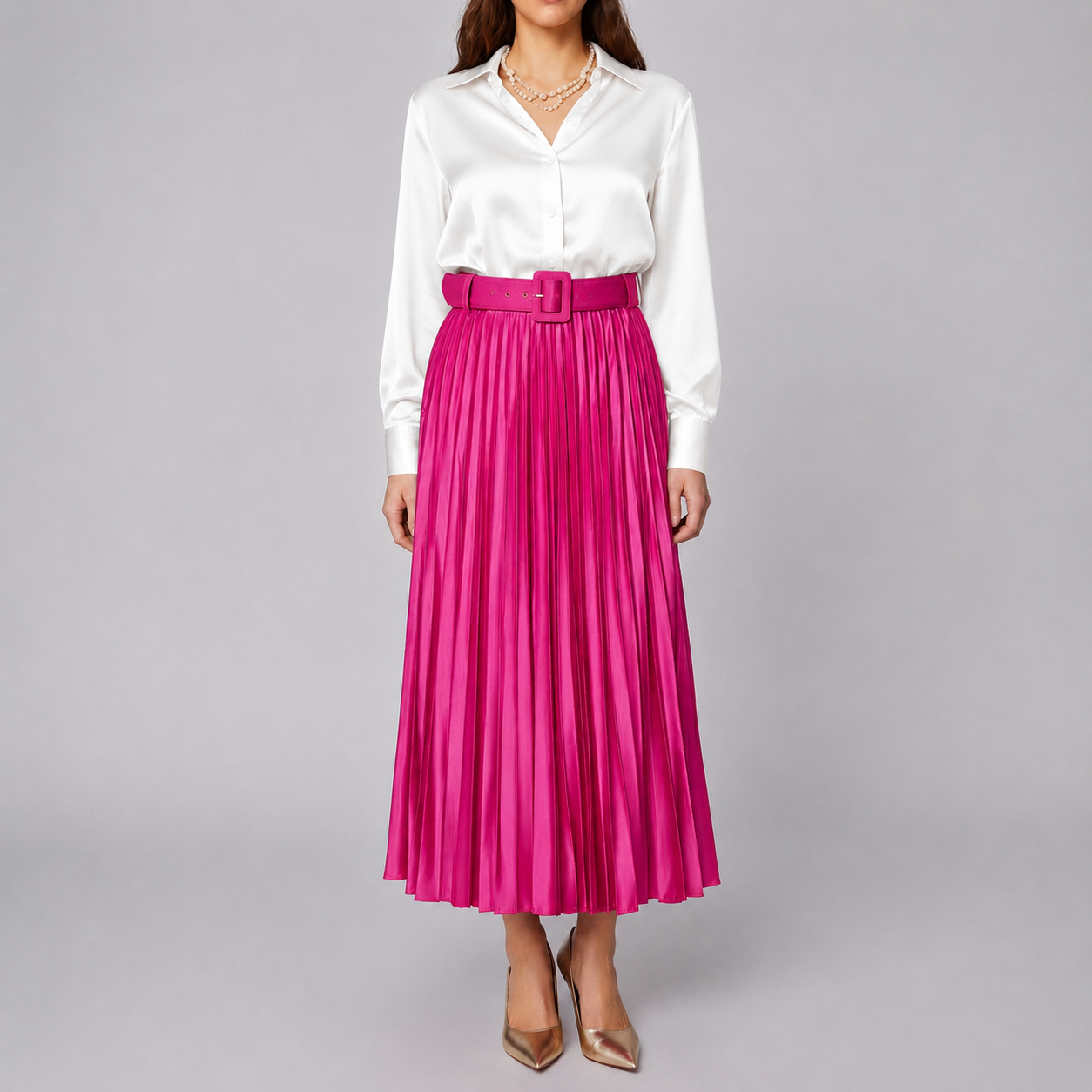 Fuchsia Pink Pleated