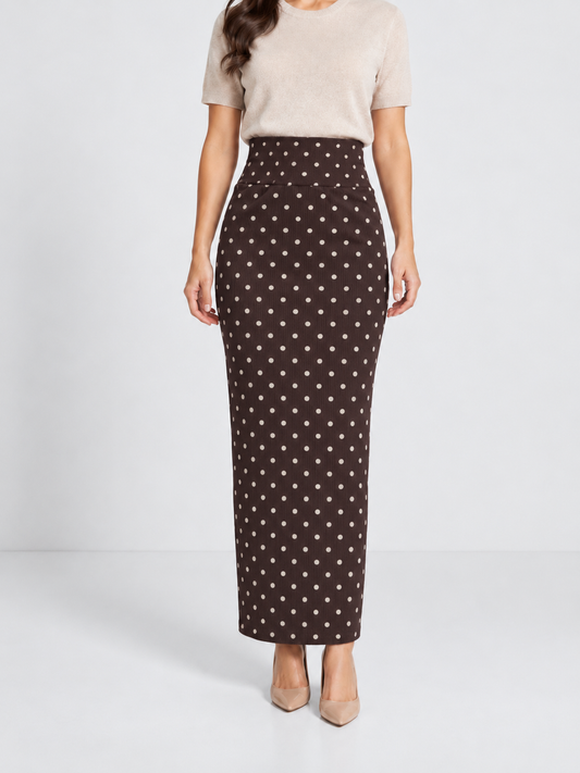 Double-Layer Maxi Pencil Skirt | Brown Polka