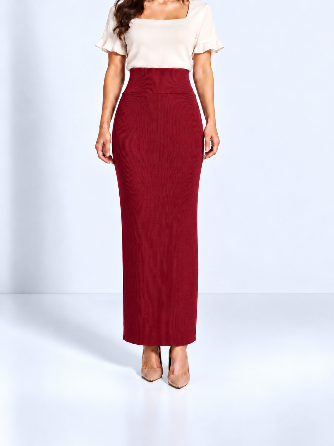 Double-Layer Maxi Pencil Skirt | Cranberry