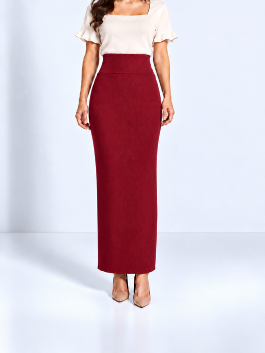 Double-Layer Maxi Pencil Skirt | Cranberry